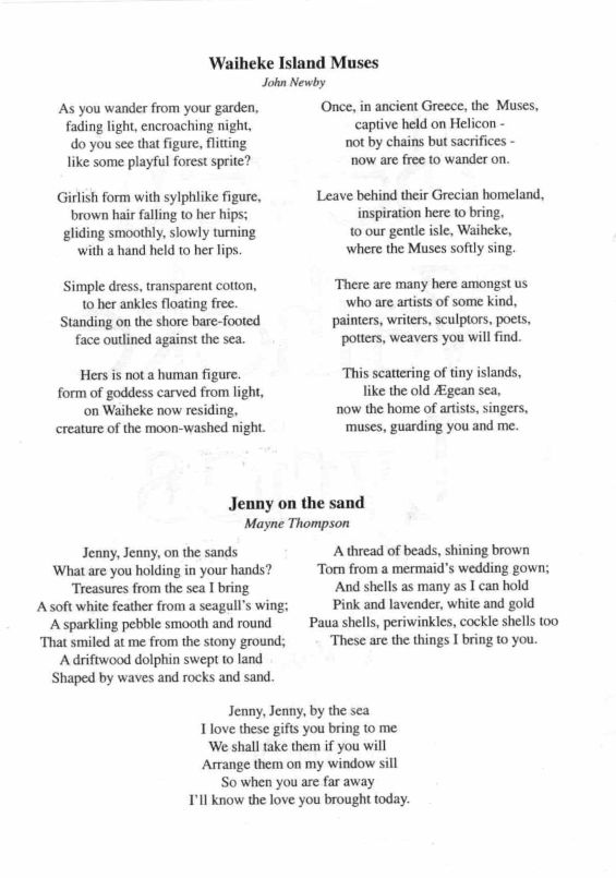 Seven Waiheke Lyrics programme